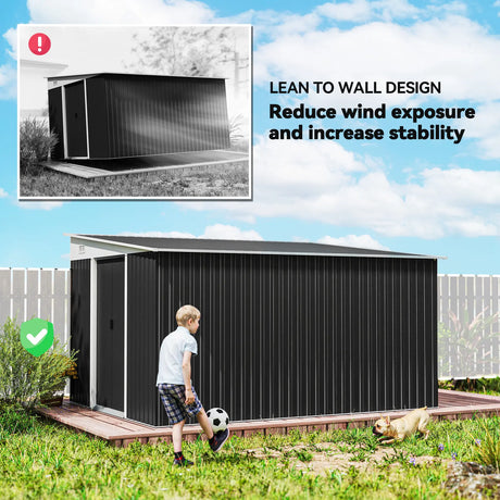 Outsunny 3.3 x 2.68m Corrugated Metal Shed - Black