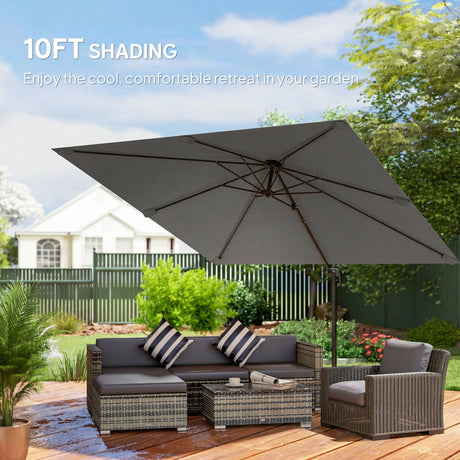 Outsunny 3 x 3 m Cantilever Parasol, Square Patio Umbrella with Crank Handle, Cross Base, Tilt, 360 Rotation, Dark Grey
