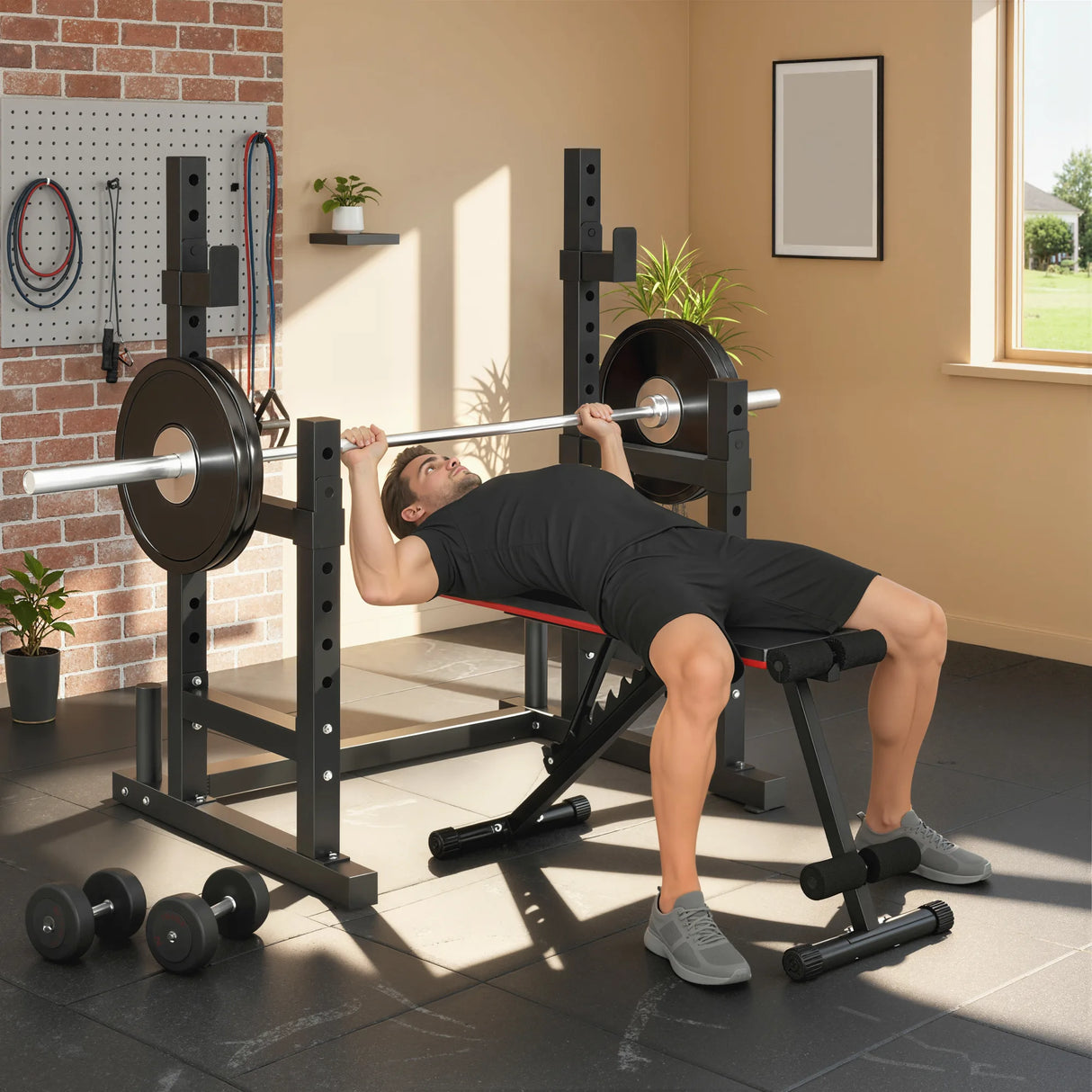 SPORTNOW Adjustable Squat Rack with Plate Holders, 300 kg Load