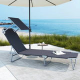 Outsunny Outdoor Foldable Sun Lounger, 4 Level Adjustable Backrest Reclining Sun Lounger Chair with Angle Adjust Sun Shade Awning for Beach, Garden, Patio, Grey