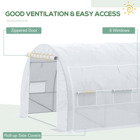 Outsunny 3 x 3 x 2 m Polytunnel Greenhouse with Roll-up Side Walls, Walk-in Grow House Tent with Steel Frame, Reinforced Cover, Zipped Door and 6 Mesh Windows for Garden, White