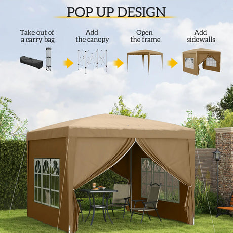 Outsunny 3 x 3(m) Pop Up Gazebo - Khaki