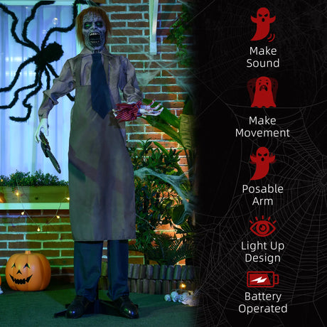 HOMCOM 5.5ft Life Size Halloween Animatronic Standing Chainsaw Killer, with Light Up Eyes, Sound Activated Moving Body, Scary Halloween Decorations, Battery Operated, Indoor Party Props