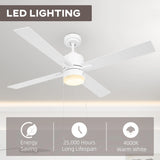 HOMCOM Ceiling Fan with LED Light, Flush Mount Ceiling Fan Lights with Reversible Blades, Pull-chain, White and Natural Tone