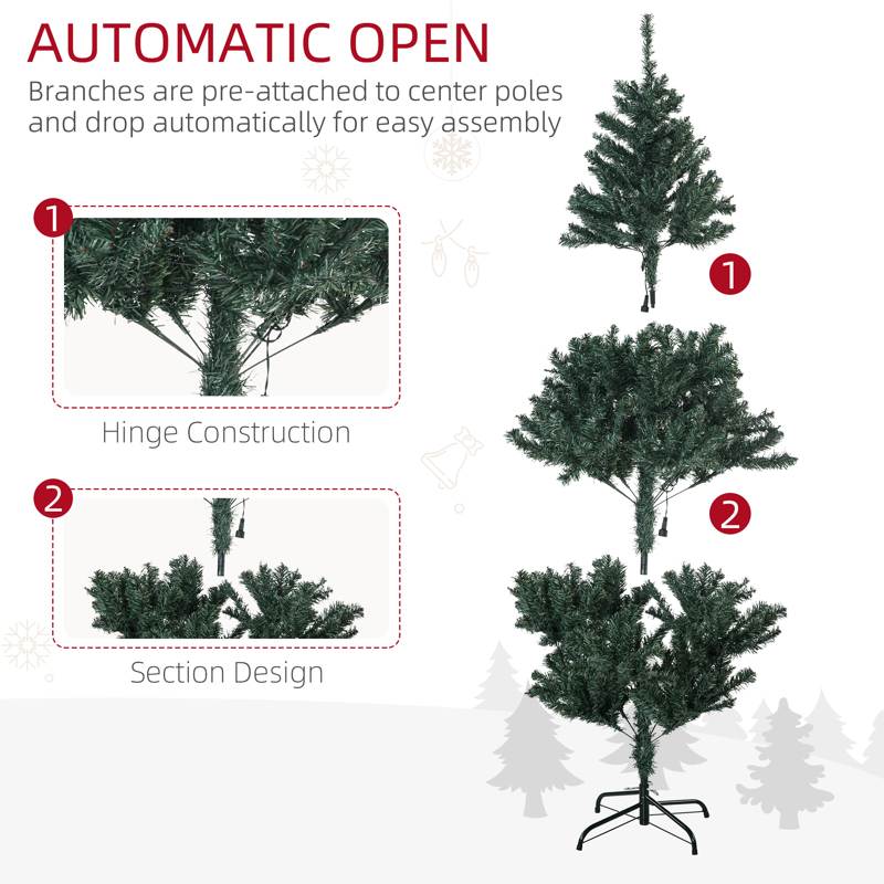 HOMCOM 5' Artificial Prelit Christmas Trees Holiday Décor with Warm White LED Lights, Decoration, Banner, Tag, Ball