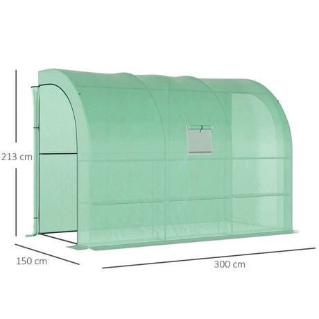 Outsunny Walk-In Lean to Greenhouse with Windows and Zippered Doors, 2 Tiers 6 Wired Shelves 300L x 150W x 213Hcm Green