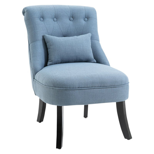 HOMCOM Fabric Single Sofa Dining Chair Tub Chair Upholstered W/ Pillow Solid Wood Leg Home Living Room Furniture Blue