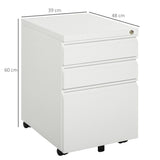 Vinsetto 3 Drawer Filling Cabinet, Mobile Metal File Cabinet with Anti-tilt Design for Letter, A4, Legal Size, White