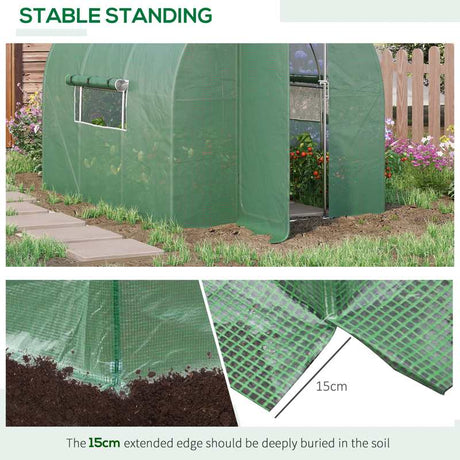 Outsunny Large Polytunnel Walk In Greenhouse, Plant Gardening Tunnel Green House with Metal Hinged Door, Galvanised Steel Frame & Mesh Windows, Green (3 x 2 m)