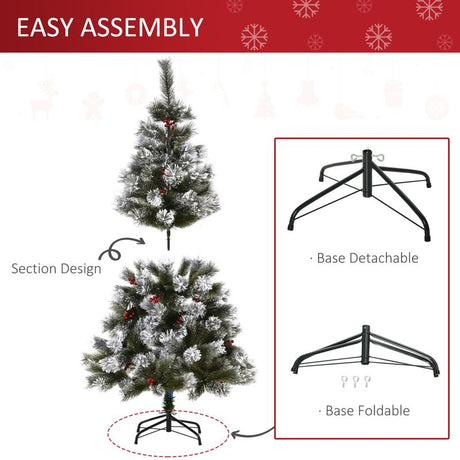 HOMCOM Indoor Christmas Tree Artificial Berry Xmas Decoration with Metal Stand and 184 Tips (5FT(150CM))