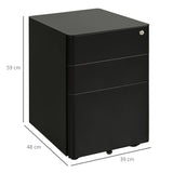 Vinsetto Lockable Cabinet, Rolling Filing Cabinet with 3 Drawers, Steel Office Drawer Unit for A4, Letter, Legal Sized Files