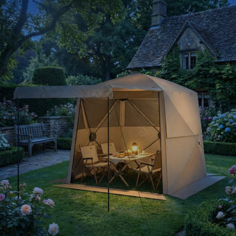 Outsunny Pop Up Gazebo Waterproof Instant Shelter with Awning Mesh Windows for Camping Patio 2 x 2 m, Khaki