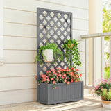 Outsunny Wood Planter with Trellis for Climbing Plants, Raised Bed, Planter Box with Drainage Holes to Grow Herbs Flowers, Grey