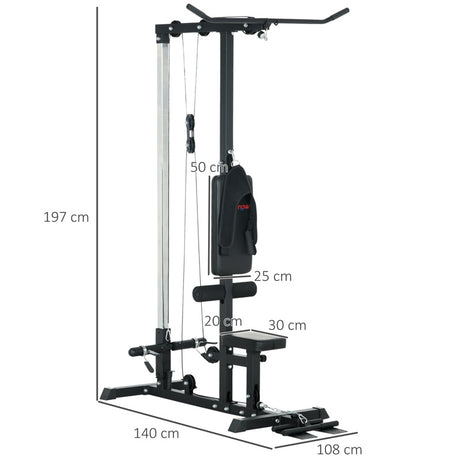 SPORTNOW Pull Up Station, Power Cage with Adjustable Seat, for Home Gym - Black