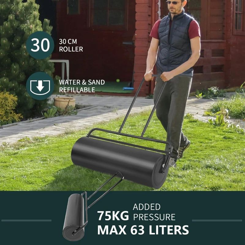 36 x 12 Inch Tow Lawn Roller Water Filled Metal Push Roller-Black