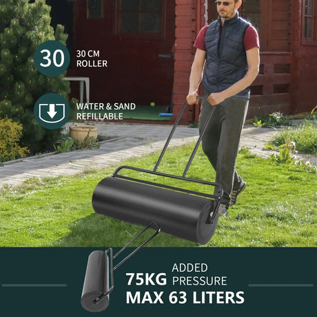 36 x 12 Inch Tow Lawn Roller Water Filled Metal Push Roller-Black