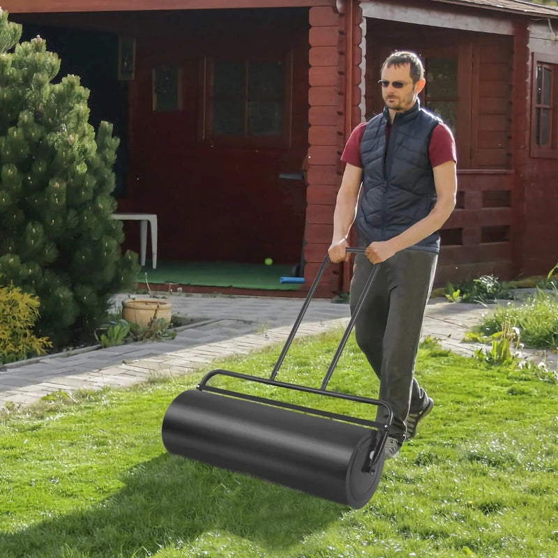 36 x 12 Inch Tow Lawn Roller Water Filled Metal Push Roller-Black