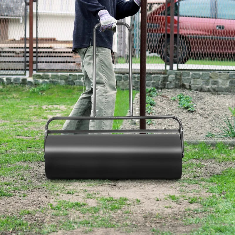 36 x 12 Inch Tow Lawn Roller Water Filled Metal Push Roller-Black