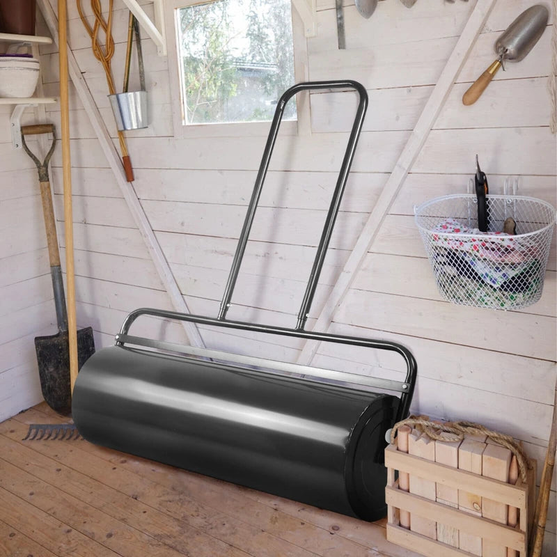36 x 12 Inch Tow Lawn Roller Water Filled Metal Push Roller-Black