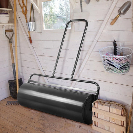 36 x 12 Inch Tow Lawn Roller Water Filled Metal Push Roller-Black