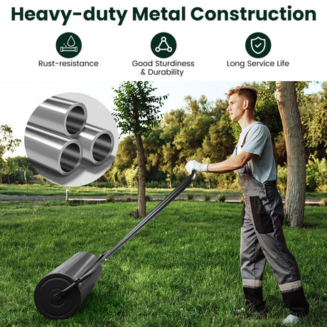 24 x 13 Inch Tow Lawn Roller Water Filled Metal Push Roller-Black