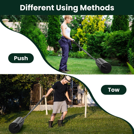 24 x 13 Inch Tow Lawn Roller Water Filled Metal Push Roller-Black