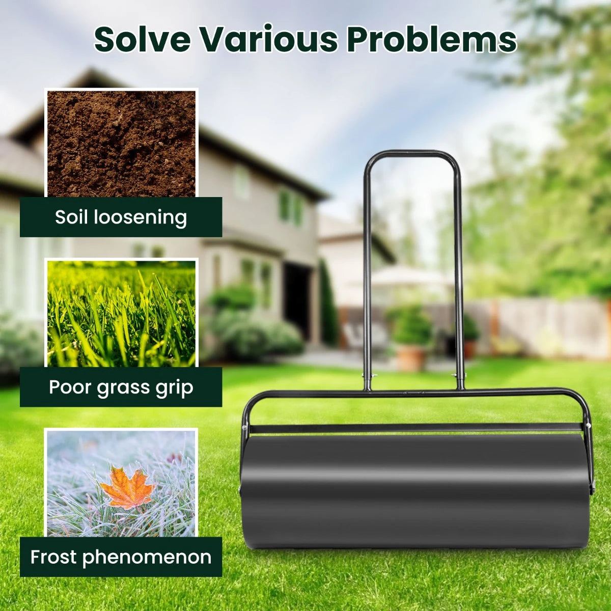 24 x 13 Inch Tow Lawn Roller Water Filled Metal Push Roller-Black
