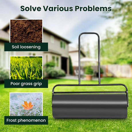 24 x 13 Inch Tow Lawn Roller Water Filled Metal Push Roller-Black