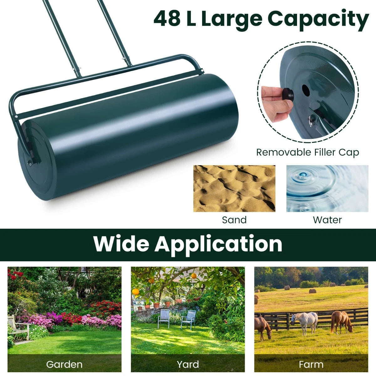 24 x 13 Inch Tow Lawn Roller Water Filled Metal Push Roller