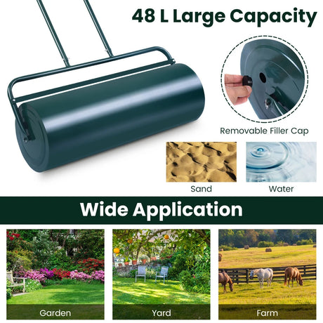 24 x 13 Inch Tow Lawn Roller Water Filled Metal Push Roller