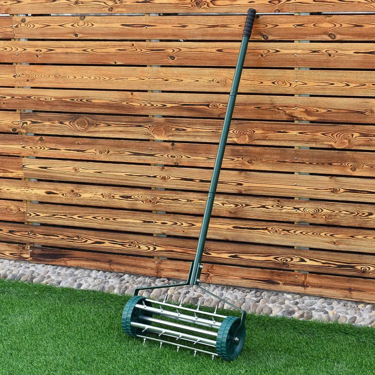 18 Inch Rolling Lawn Aerator with 3-Piece Handle for Soil Lawn