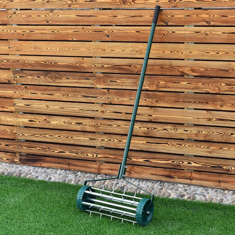 18 Inch Rolling Lawn Aerator with 3-Piece Handle for Soil Lawn