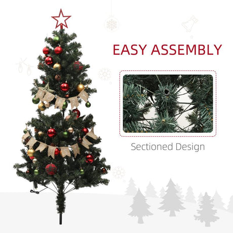 HOMCOM 5ft Pre-Lit Xmas Tree with Decorations, Green, Red and Warm White