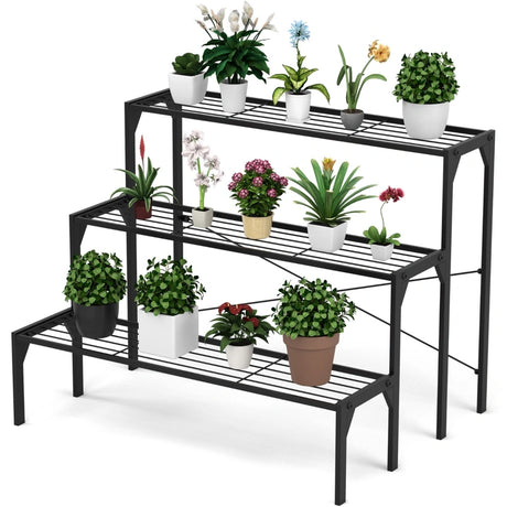 3 Tier Plant Stand with Heavy-Duty Steel Frame for Garden & Patio & Balcony