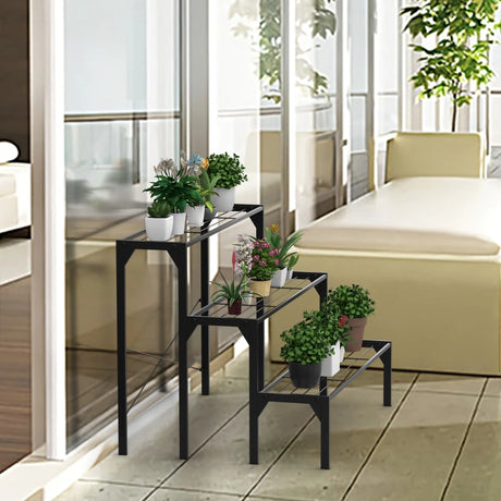 3 Tier Plant Stand with Heavy-Duty Steel Frame for Garden & Patio & Balcony