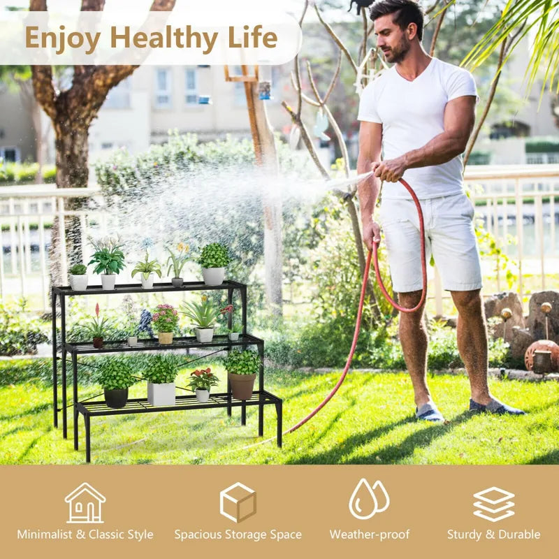 3 Tier Plant Stand with Heavy-Duty Steel Frame for Garden & Patio & Balcony