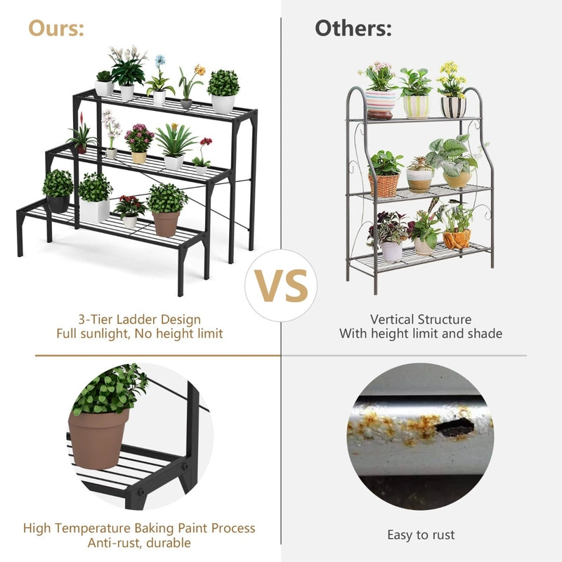3 Tier Plant Stand with Heavy-Duty Steel Frame for Garden & Patio & Balcony
