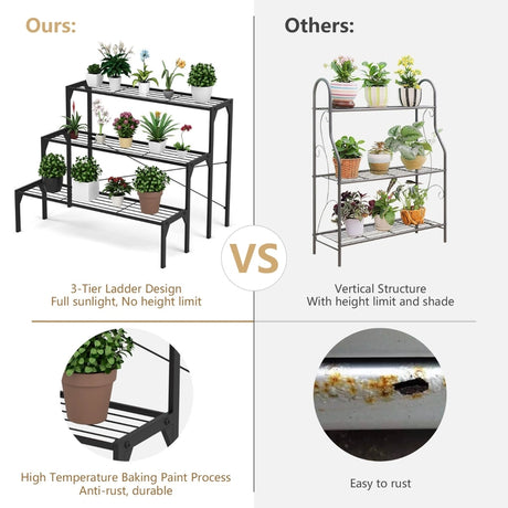 3 Tier Plant Stand with Heavy-Duty Steel Frame for Garden & Patio & Balcony