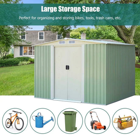 6' x 8' Outdoor Storage Shed Tool House with Sliding Door-Light Green