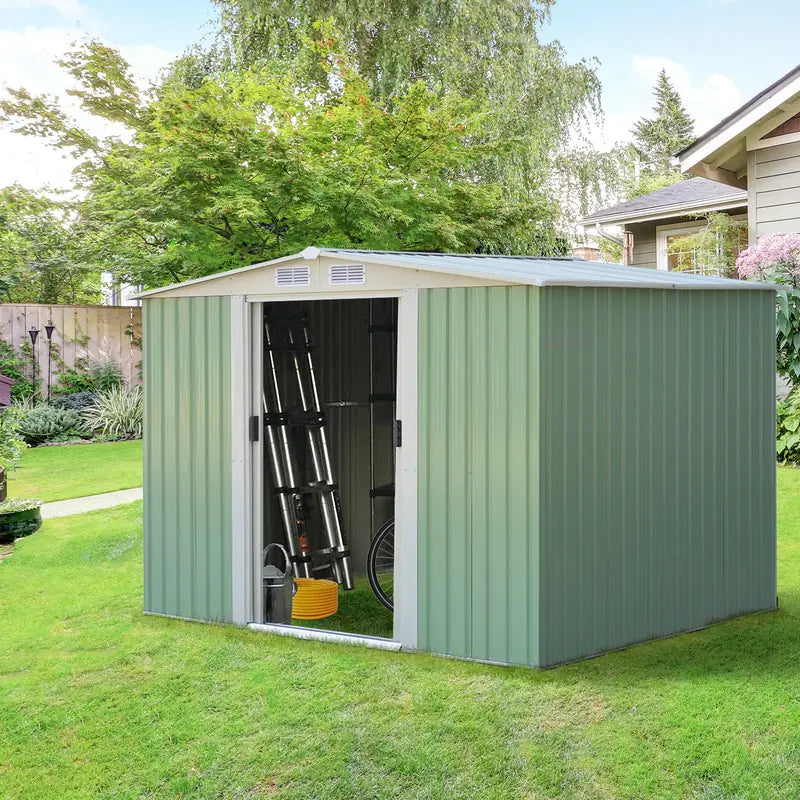 6' x 8' Outdoor Storage Shed Tool House with Sliding Door-Light Green