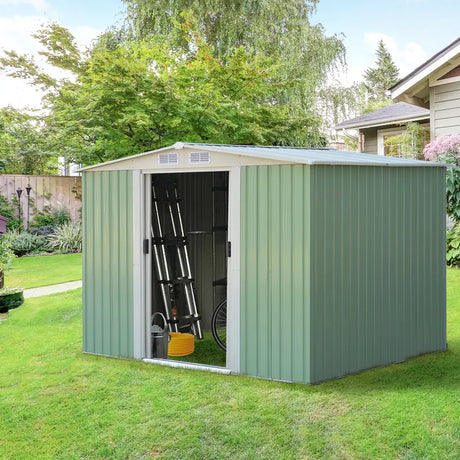 6' x 8' Outdoor Storage Shed Tool House with Sliding Door-Light Green