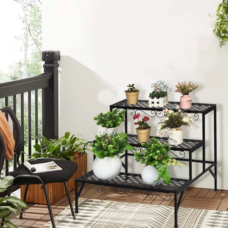 3-Tier Metal Plant Stand for Patio & Garden & Balcony