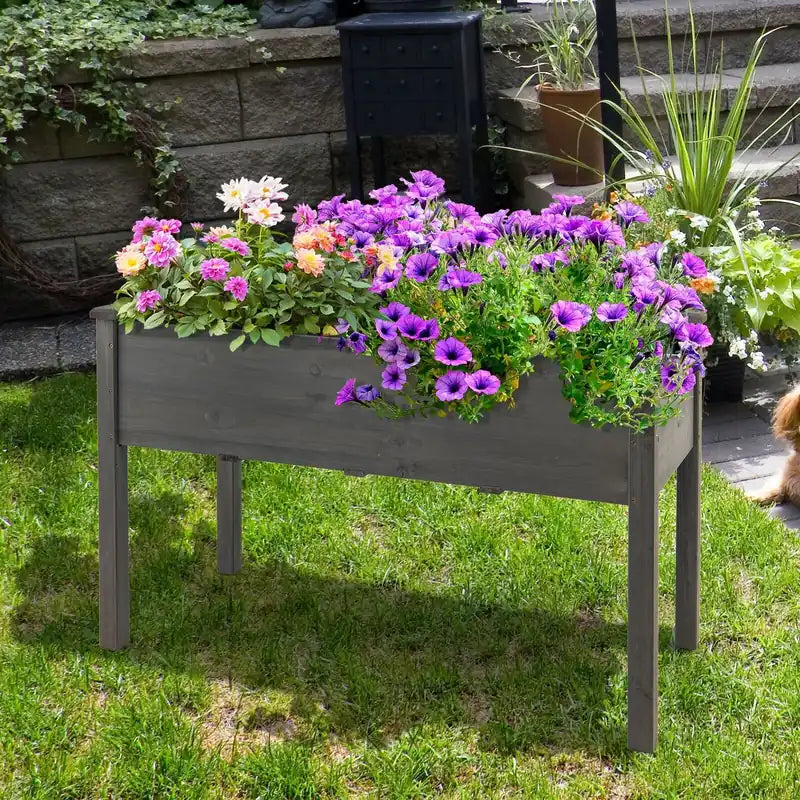 Wooden Planter Box with 100% Fir Wood Frame for Patio Grey