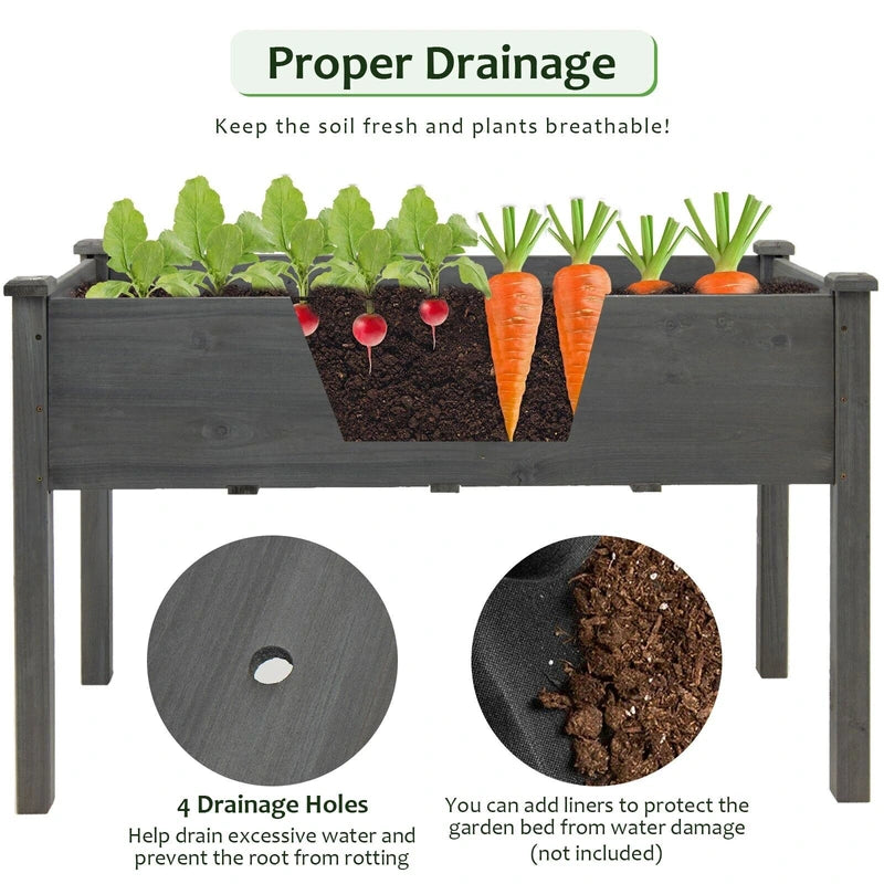 Wooden Planter Box with 100% Fir Wood Frame for Patio Grey
