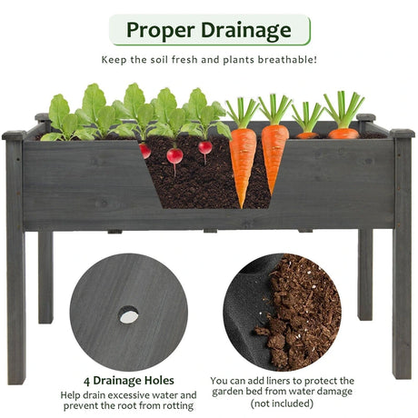 Wooden Planter Box with 100% Fir Wood Frame for Patio Grey