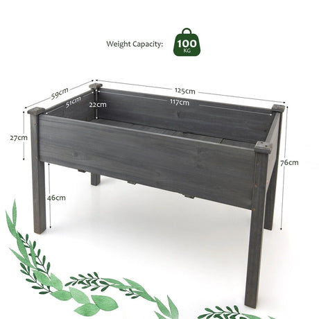 Wooden Planter Box with 100% Fir Wood Frame for Patio Grey