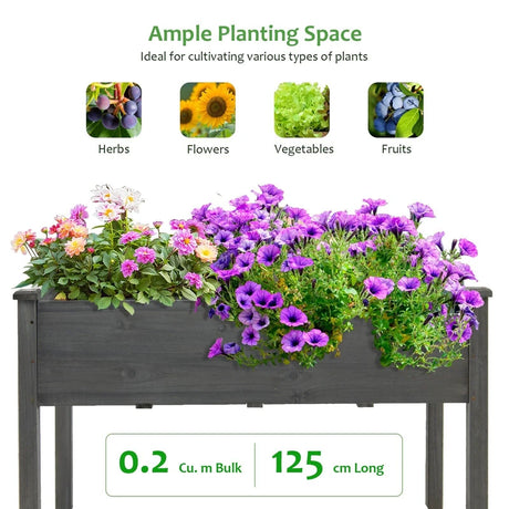 Wooden Planter Box with 100% Fir Wood Frame for Patio Grey