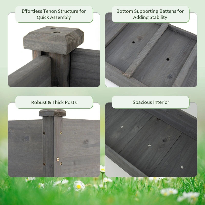 Wooden Planter Box with 100% Fir Wood Frame for Patio Grey