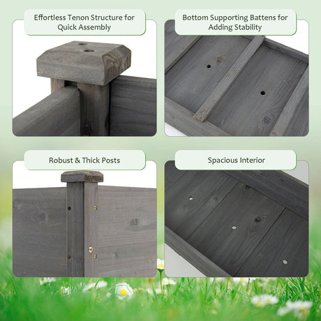 Wooden Planter Box with 100% Fir Wood Frame for Patio Grey