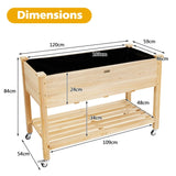 Wood Elevated Planter Bed with Lockable Wheels Shelf and Liner